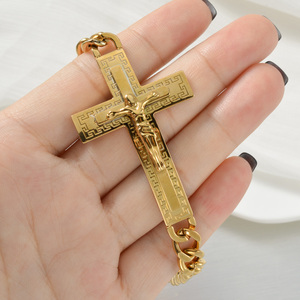 Bracelets en acier inoxydable de luxe, gros maillons épais, avec croix gravée, pour hommes et femmes, vente en gros. - Product Image 3