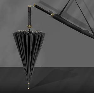 Parapluie Katana japonais de samouraï populaire chinois, 16 ou 24 nervures, manche doré, droit, avec étui - Product Image 3
