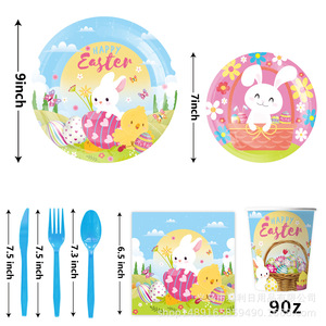 Easter Bunny Themed Party Supplies Disposable Tableware Set With Banner Decorations For Easter Celebration Indoor Use - Product Image 3