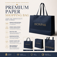 Luxuriöse Marineblaue Papier-Einkaufstasche Schwarzes Bandgriff Goldfolien-Logo Maßgefertigte Größe Bekleidungs-Einzelhandel HONPAK