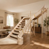 Escaliers droits modernes en bois massif sur mesure, escaliers courbes et rampes en fer forgé pour villas et appartements intérieurs