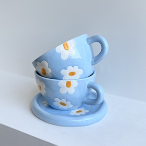 Superbe ensemble tasse à café et assiette en céramique peintes à la main motif œuf de fleur, tasse à latte artistique de très haute qualité, tasse à eau avec plateau - Product Image 3