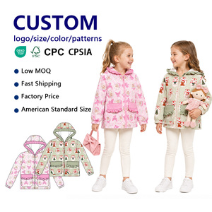 Chaqueta con Capucha para Niños, Resistente al Viento, de Poliéster, con Estampado, Bolsillos con Volantes y Puños Elásticos, Venta al Por Mayor OEM y ODM - Product Image 1