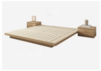 Tête de lit flottante en bois massif, lit tatami au design bas profil, rangement compact à pression d'air, personnalisable