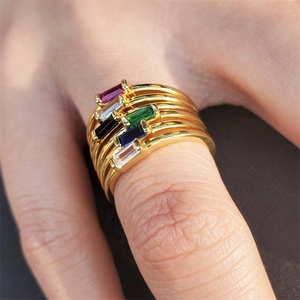 Joyería personalizada <span class=keywords><strong>12</strong></span> meses piedra <span class=keywords><strong>de</strong></span> nacimiento anillo abierto 18K oro colorido circón anillo <span class=keywords><strong>de</strong></span> acero inoxidable ajustable dedo regalo - Product Image 1