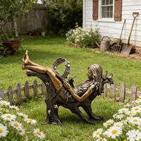 Escultura de Bronce Infantil Personalizada al por Mayor, Niña de Tamaño Real con Instrumento Musical, Color Personalizado para Decoración de Jardín Exterior