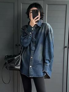 <span class=keywords><strong>Camicia</strong></span> in Denim Lavato <span class=keywords><strong>Oversize</strong></span> Casual Chic da Strada con Bottoni a Maniche Lunghe Vestibilità Ampia per Autunno/Primavera - Product Image 5