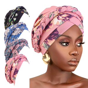 Turban tressé à nouer, motif sec, foulard noué, bandeau élastique <span class=keywords><strong>pour</strong></span> les soins des cheveux, bonnet de chimiothérapie, <span class=keywords><strong>bandana</strong></span> en polyester pré-noué - Product Image 1