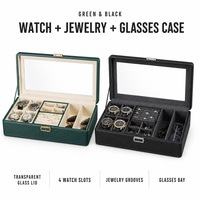 Étui Organisateur Montres Bijoux Lunettes en Cuir Grain Litchi avec Couvercle en Verre et Doublure en Peluche – Deux Coloris – Vente en Gros