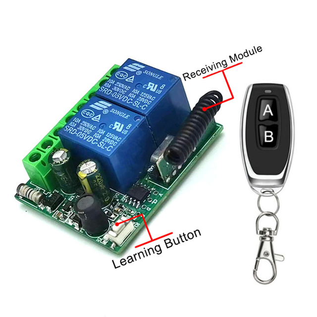 220V 10A 2way RF Wireless Remote Control Switch Door Access Switch Barrier Remote Control Module