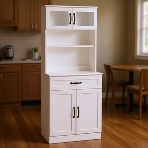 Dispensa da cucina bianca autoportante da 63,5 pollici con pensile e ripiani regolabili, design moderno per lo stoccaggio - Product Image 2