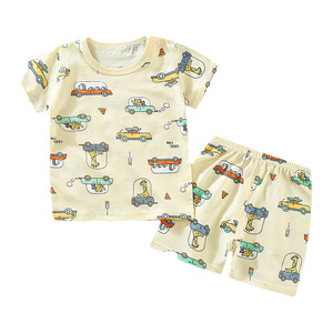 Ensemble short à manches courtes rayé décontracté pour enfants petit sous-vêtement en coton pour bébé d'été de taille moyenne T-shirt à col pour garçons et filles - Product Image 5