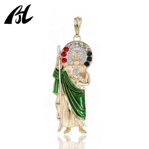 Iced Out 18K emas kuningan logam hijau agama St. Judas liontin Chapado En Oro Joya San Judas Tadeo - Product Image 2