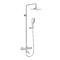 HOMEDEC Système de douche apparent en laiton chromé, mitigeur de douche triple fonction pour salle de bain, avec douchette pluie et douchette à main réglable