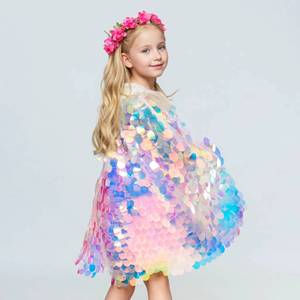 Cape de princesse arc-en-ciel à paillettes pour filles, cape scintillante à écailles de poisson irisées, costume de fête d'anniversaire pour enfants, séance photo et cosplay - Product Image 6
