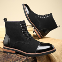 Bottes habillées pour hommes de grande taille, style créateur, en cuir patchwork à bout pointu, à lacets, style Martin, mi-mollet, rétro, style britannique