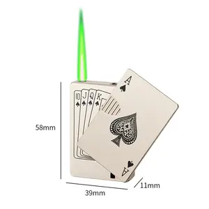 2023 SC 도매 제트 토치 녹색 불꽃 포커 라이터 금속 방풍 놀이 카드 라이터 흡연 액세서리