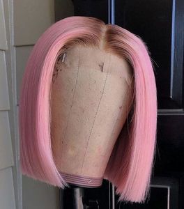 Perruque Bob Rose Courte en <span class=keywords><strong>Cheveux</strong></span> Humains Naturels Raides Brésiliens avec Dentelle Frontale et Ligne de <span class=keywords><strong>Cheveux</strong></span> Naturelle pour Femmes - Product Image 4