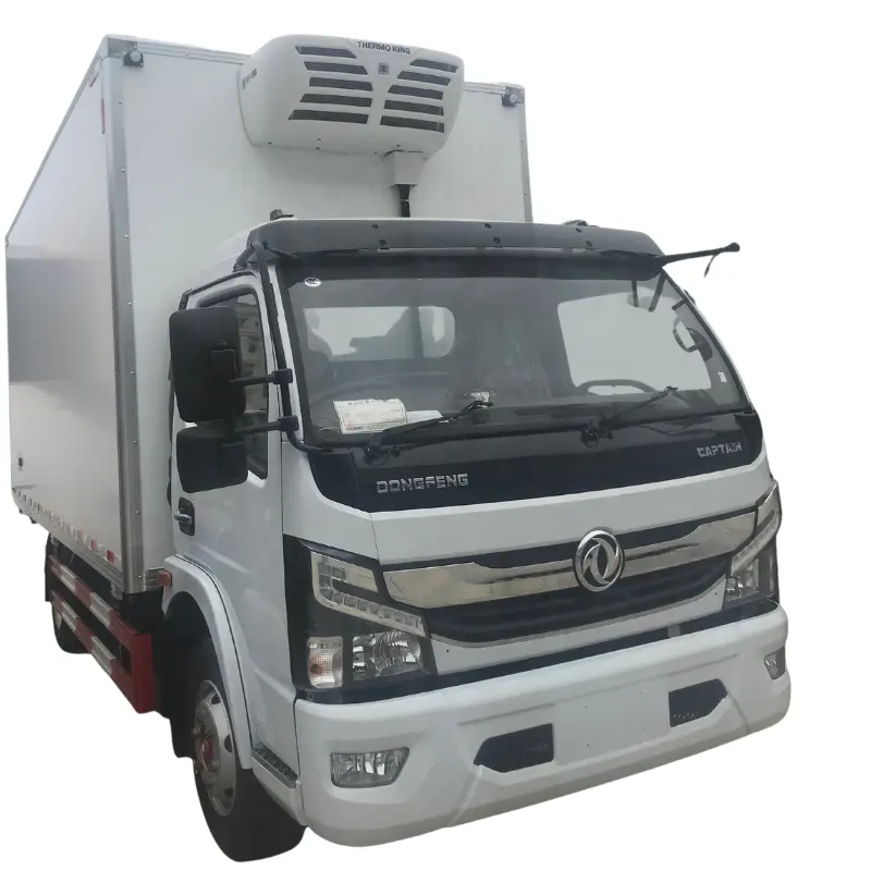 Preço barato 5T 6 T 7T caminhão refrigerador a diesel LHD dongfeng capitão THERMO KING corpo de van frio 6 pneus reefer van box truck