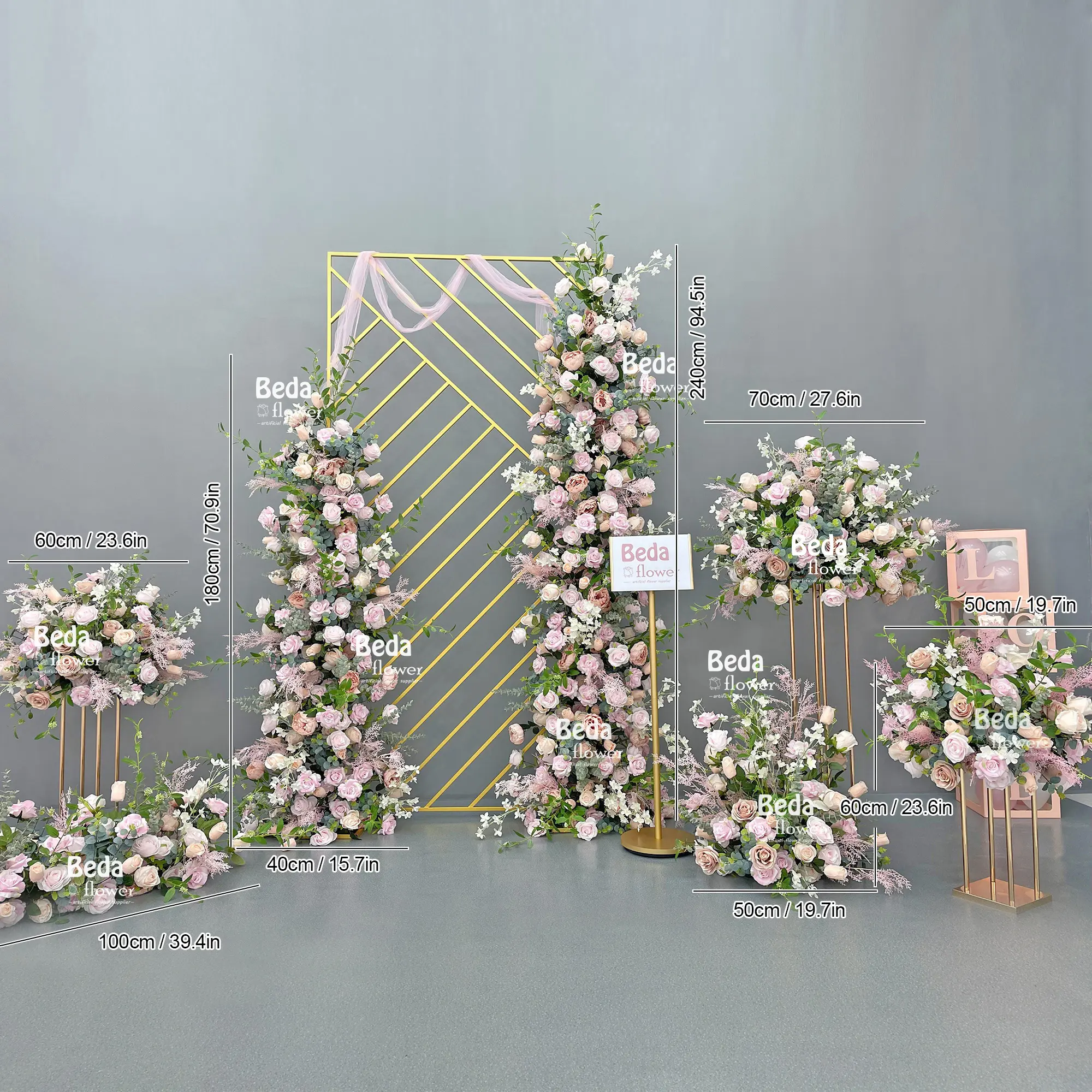 Custom Silk Pink Rose champagne Rose Wedding Flower Runner Centerpiece Flower Backdrop Flower Arch For Wedding Decoration