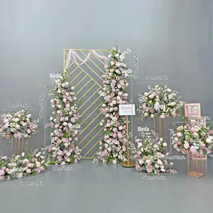 Corredor de flores de casamento rosa champanhe rosa de seda personalizado, peça central, arco de flores para decoração de casamento