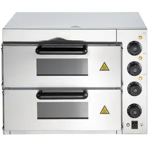 Mesin Oven panggang industri, 2 dek 2 baki Built-in Oven Pizza listrik komersial Stainless Steel, mesin roti roti