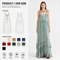 Robe longue plissée en mousseline de soie à volants pour femme, style bohème, avec bordure en dentelle, fabrication OEM/ODM sur mesure, vente en gros, fabricant et fournisseur d'habillement