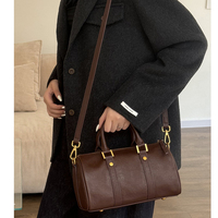 Sac bandoulière rétro en cuir véritable Maillard pour femme, style Boston, luxe léger, en cuir de vachette tanné végétal, grande capacité