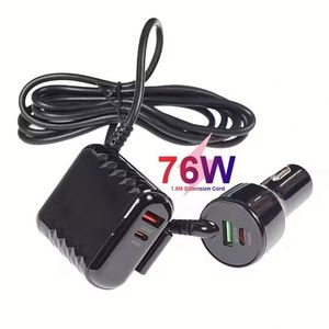 76W Car Charger <b>USB</b> C PD QC3.0 <b>Extension</b> Cord Cable Car Charger <b>Usb</b> Passenger Car Rear Charger - Product Image 1