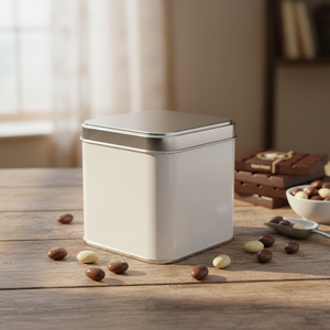 Caja de Hojalata Cuadrada Kontensan de 500 ml para Chocolate Dragee, 87 x 87 x H80 mm, 0.5 L, Modelo L478 con Tapa Deslizante - Product Image 3