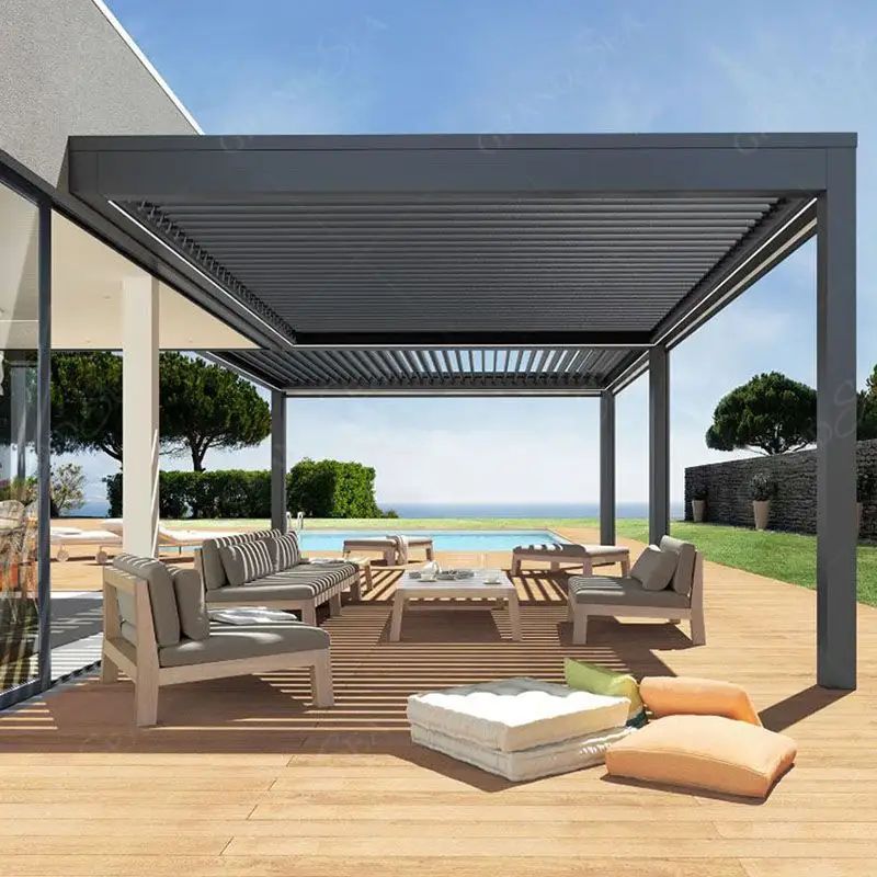 Hiện đại Patio treo tường của nhãn hiệu kim loại louver điện bên ngoài louvered nhôm ngoài trời pergola