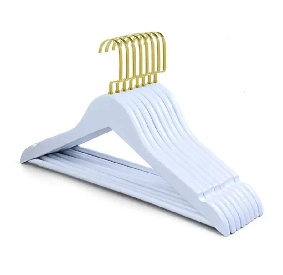 Houten Witte Kleerhangers Met Gouden Haak Volwassen High-Grade Kleding Hotelhangers