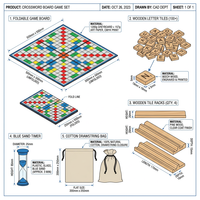 Jeu de société de mots croisés personnalisé pliable avec tuiles de lettres en carton gris, supports et minuteur de sable – Jouet familial pour fêtes
