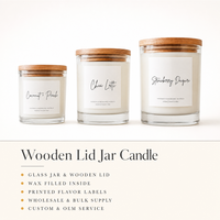 Bougie parfumée en verre FTQS avec couvercle en bois, parfum vanille caramel chai latte, cadeau, décoration d'intérieur, vente en gros, OEM, étiquette privée