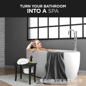 <b>Bamboo</b> Bathroom <b>Stool</b> With Storage Shelf Natural Wood Color Minimalist Design Shower Bench For Bathrooms - Product Image 2