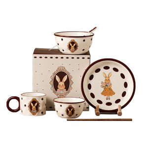 Lapin joyeux Pâques vintage <span class=keywords><strong>Peter</strong></span> Rabbit 2 bol 1 cuillère 1 tasses 1 assiette pour 1 personne ensemble vaisselle en céramique micro-ondable - Product Image 1