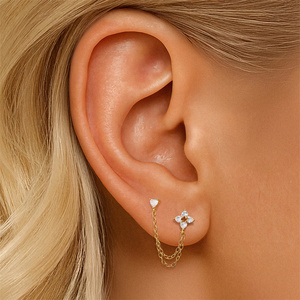 Pendientes de Plata de Ley S925 con Estrella de Cuatro Puntas y Circonita Cúbica en Forma de Corazón, Pendientes Dobles con Circonita Cúbica para Mujer, Joyería Fina - Product Image 5