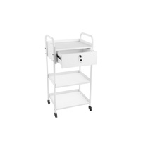 Chariot de rangement à roulettes blanc verrouillable à 4 roues, 3 niveaux, avec étagère en fer et tiroir, durable, facile à déplacer, pour salon et usage médical
