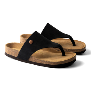 Lover per tutti gli usi in pelle di mucca <span class=keywords><strong>sandali</strong></span> piatti in sughero <span class=keywords><strong>con</strong></span> fettuccia regolabile pantofole infradito da spiaggia - Product Image 1