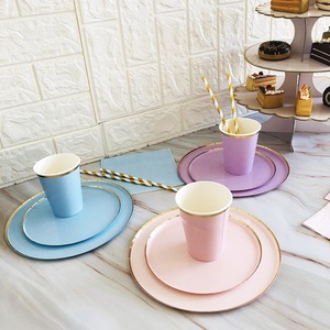 Platos de Papel de Color Sólido DAMAI con Borde Plano para Fiestas de Cumpleaños, 7 y 9 Pulgadas, 8 Piezas, Rosa, Azul, Arcoíris, Vajilla Desechable, Artículos para Fiestas - Product Image 4