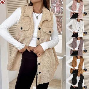 Nouveau <span class=keywords><strong>Gilet</strong></span> en Laine d'Agneau Doux et Ample pour <span class=keywords><strong>Femme</strong></span>, Modèle Automne-Hiver, à Col Revers et Boutons, Idéal pour le Quotidien - Product Image 3