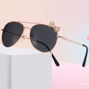 Logo Custom 2025 Fashion Cute Metal Bow Oversized Kids Sunglasses UV400 Big <b>Frame</b> Pilot Sunglasses for Girls - Product Image 1