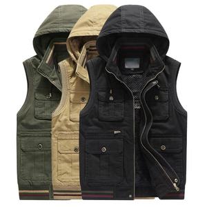 Gilet personnalisé à capuche en polaire multi-poches sans manches pour hommes - Product Image 1