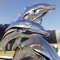 2024 piscines de jardin extérieures modernes décor Statues d'animaux en métal grande Sculpture de dauphin en acier inoxydable