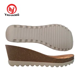 Double Colors Cork Style Summer Slippers For Women And Men Shoe Sole Supplier PU Material For Hot Sale Shoe Making