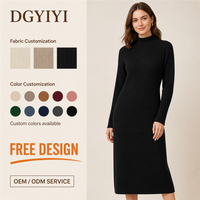 Robe décontractée côtelée à col montant 280 GSM pour femme, manches longues, coupe droite, confortable et chaude, personnalisable avec logo OEM ODM, tailles XS-5XL, vente en gros