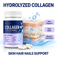 Capsules de collagène, collagène marin hydrolysé, complément beauté pour l'hydratation de la peau, le soutien des cheveux et des ongles