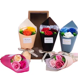 3 Flowers/set Rose Fresh-keeping Soap Flower Gift Box Gift Wholesale Company Welfare Gifts Manufacturer Cheapartificial Flowers