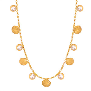 18K Gold Stainless Steel Double Layer Shell and Round Zircon Disc Classic <b>Choker</b> Necklace | Hypoallergenic Waterproof Design - Product Image 1