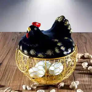 Black Metal Wire Chicken-Shaped Egg Storage Basket